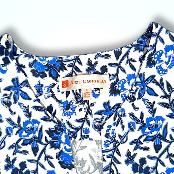 Jude Connally Blue Floral Paisley Dress Bell Sleeve Pockets NWOT Made in USA S - Picture 8 of 9